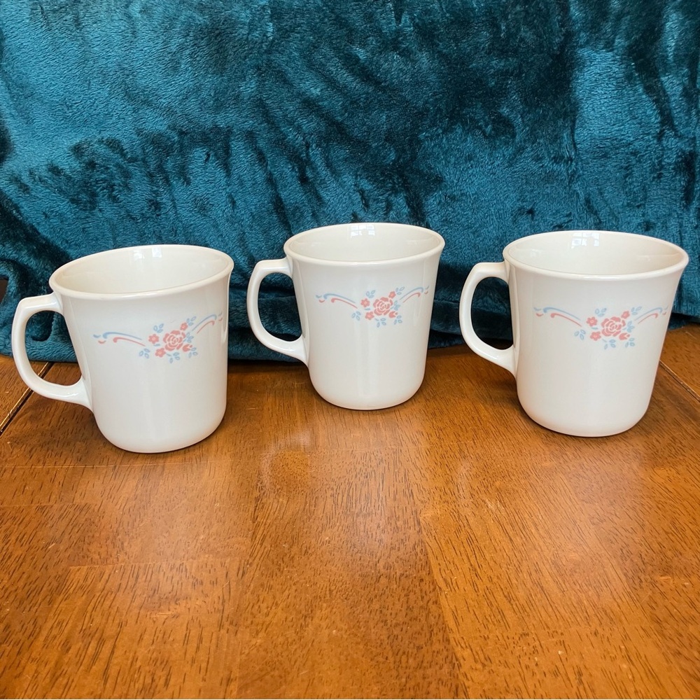 Vintage Corning Corelle Floral Rose English Breakfast Coffee Mug Cup set of 3